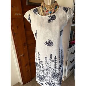 Gorgeous Italian Embroidered Linen Sheath Dress Med 20"